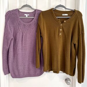 Sonoma Women Winter Fall Sweater Duo Size Medium- Purplish & Moss Color